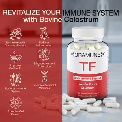 TF Immune Support Supplement with Transfer Factor and Pure Colostrum, Bovine Colostrum Capsules, Immunity Supplement, 100 Capsules
