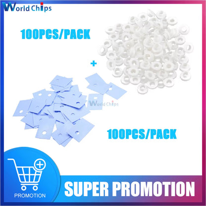 100Pcs TO-220 Transistor Plastic Insulation Washer + 100Pcs TO-220 Isolated Silicone Pad Sheet Strip