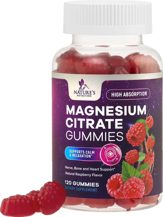 Magnesium Citrate Gummy Supplement, Improved Vegan Formula - High Absorption Magnesium Gummies for Adults & Kids - Mag Citrate Gummy Supplements - Delicious Raspberry Pomegranate Flavor - 120 Gummies