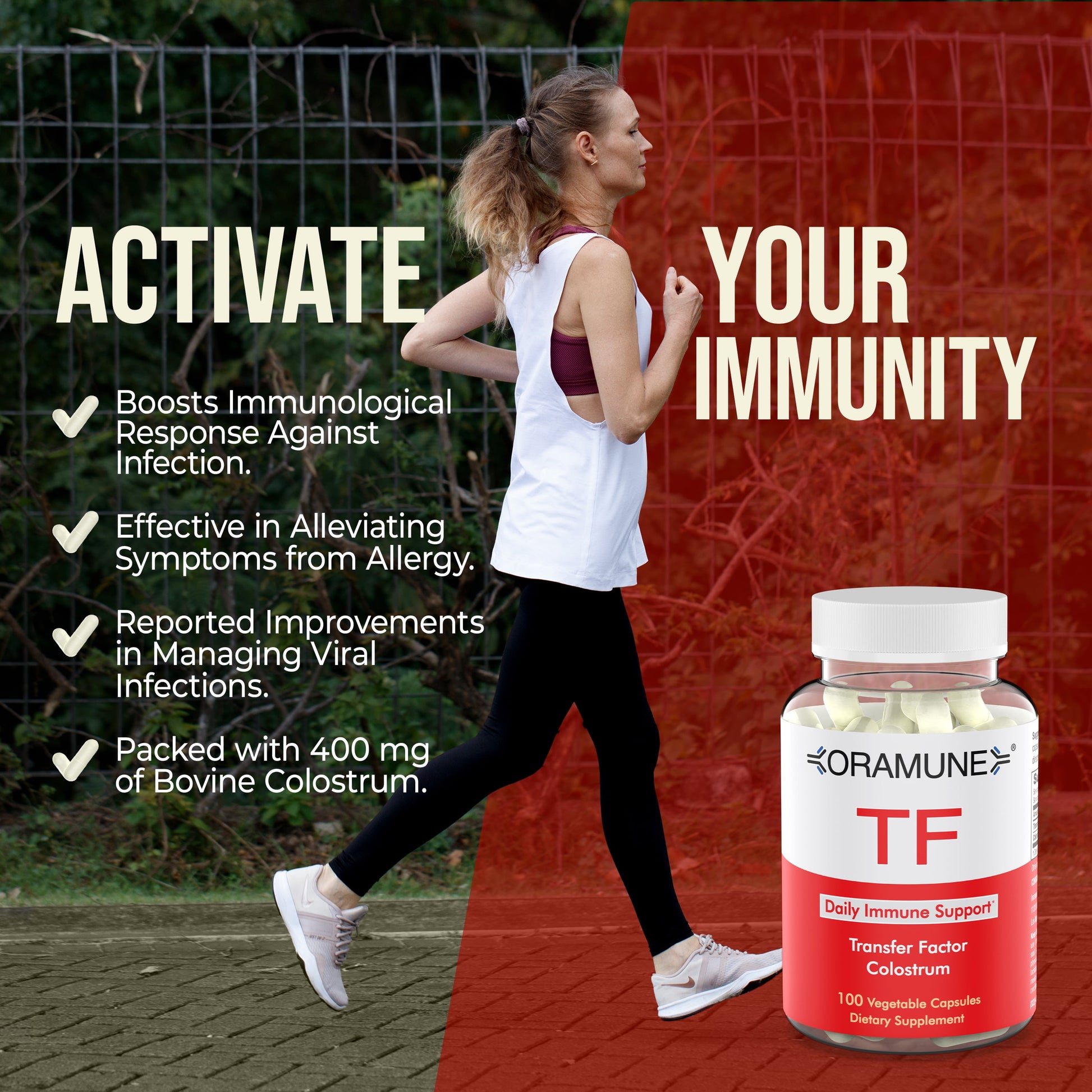 TF Immune Support Supplement with Transfer Factor and Pure Colostrum, Bovine Colostrum Capsules, Immunity Supplement, 100 Capsules