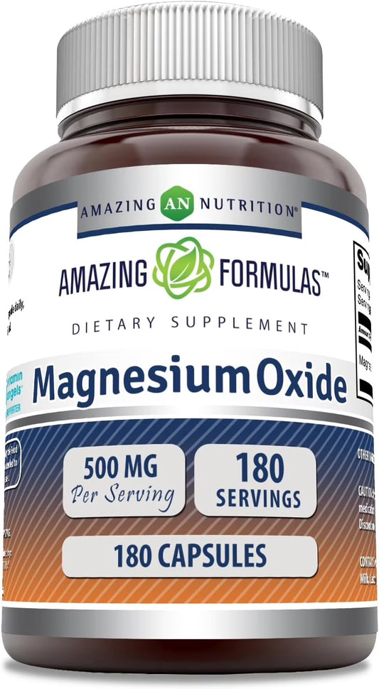 Amazing Formulas Magnesium Oxide 500 Mg per Serving 180 Capsules Supplement | Non-Gmo | Gluten Free | Made in USA