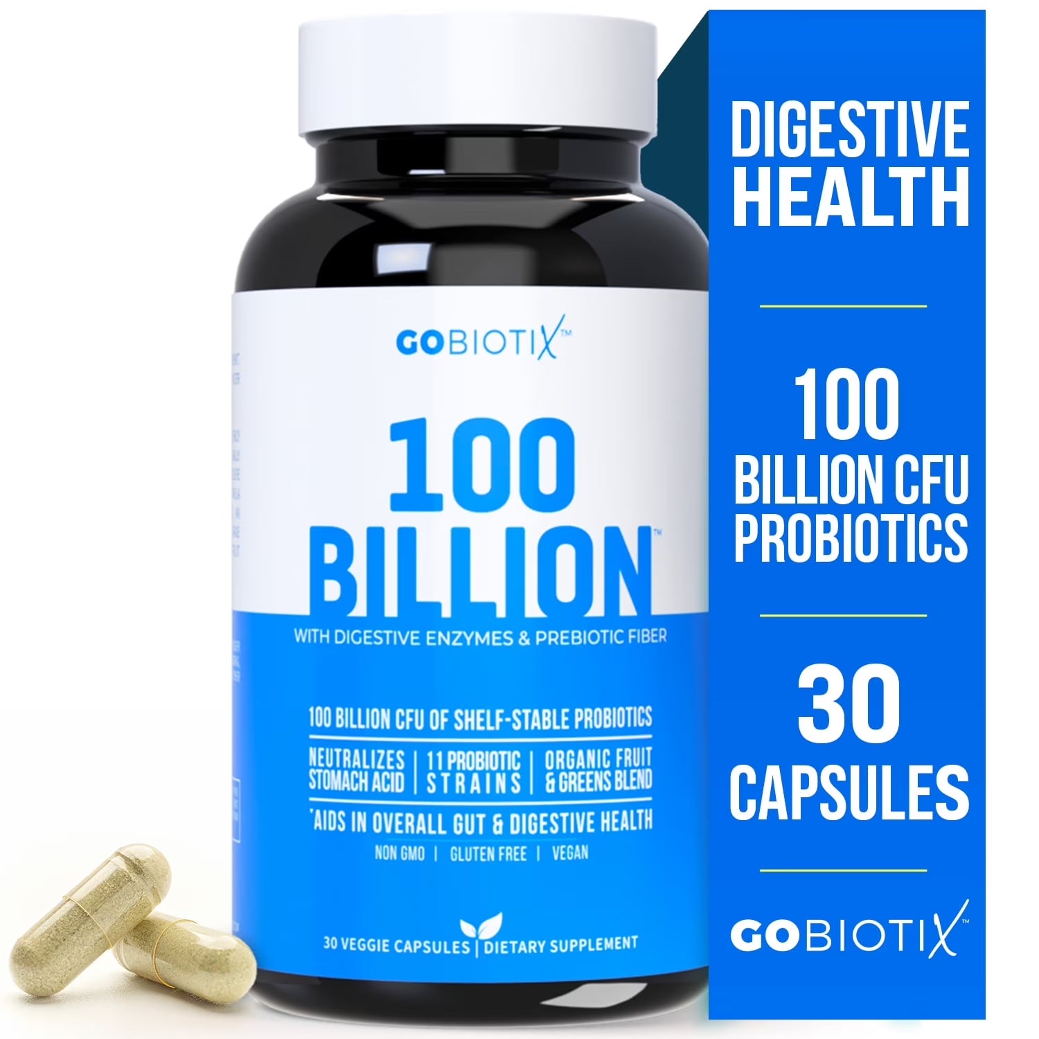 Probiotic 100 Billion CFU, Probiotics for Digestive Health & Prebiotics, 30 Ct