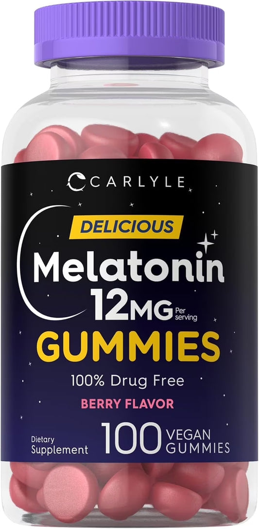 Melatonin 12Mg | 100 Vegan Gummies | Berry Flavor | for Men and Women | by
