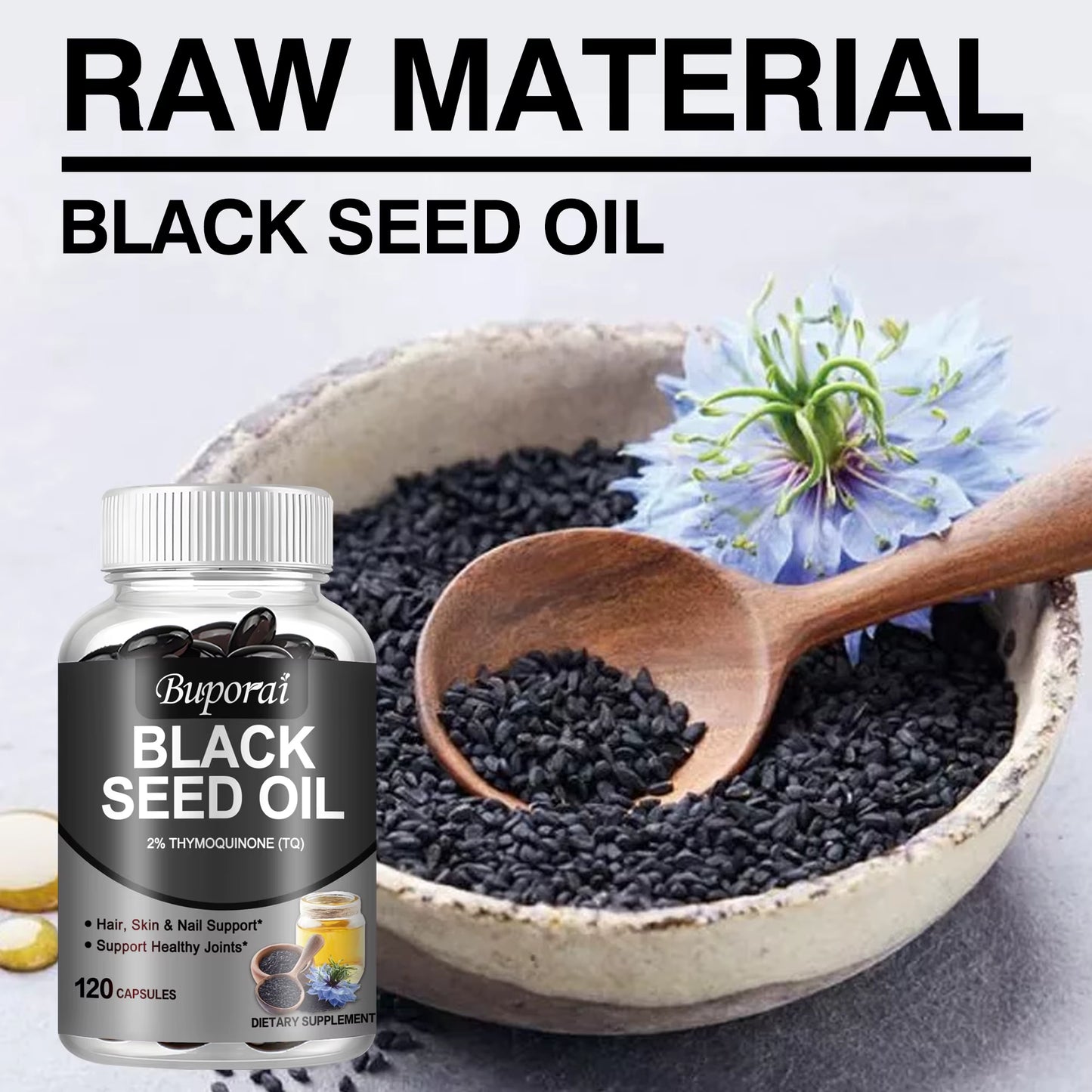 Black Seed Oil - Digestive Health, Immune Support, for Skin & Hair Health, Antioxidant - 120 Capsules