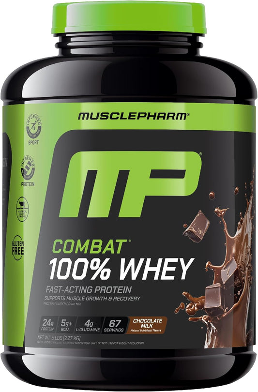 Combat 100% Whey Protein Powder, Chocolate Milk, Fast Recovery & Muscle Gain with Whey Protein Isolate, High Protein Powder for Women & Men, Gluten Free, 5 Lb, 70 Servings