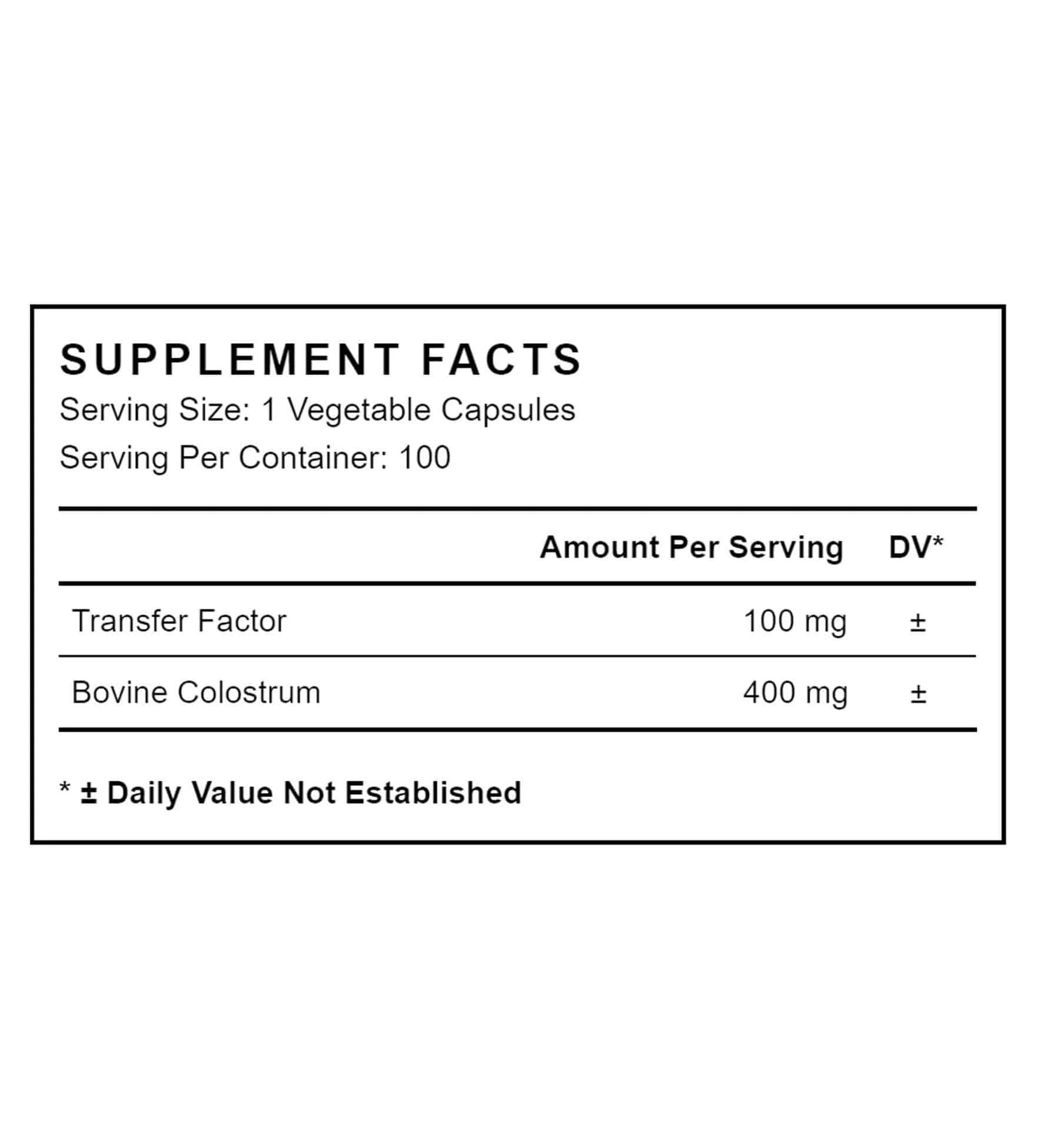 TF Immune Support Supplement with Transfer Factor and Pure Colostrum, Bovine Colostrum Capsules, Immunity Supplement, 100 Capsules