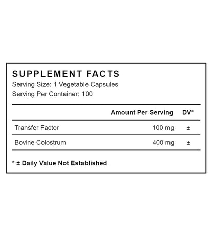 TF Immune Support Supplement with Transfer Factor and Pure Colostrum, Bovine Colostrum Capsules, Immunity Supplement, 100 Capsules