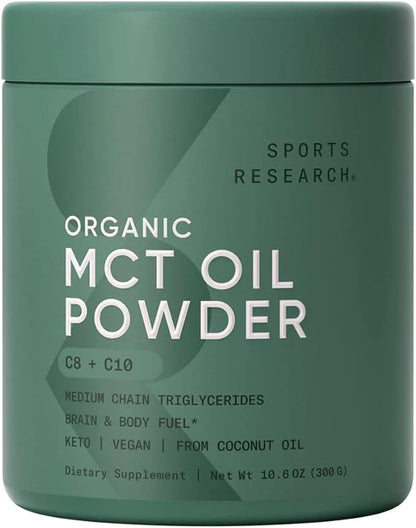 Sports Research Organic MCT Oil - Keto & Vegan Mcts C8, C10, C12 from Coconuts - Fatty Acid Brain & Body Fuel, Non-Gmo & Gluten Free - Flavorless Oil, Perfect in Coffee, Tea & Protein Shakes - 32 Oz