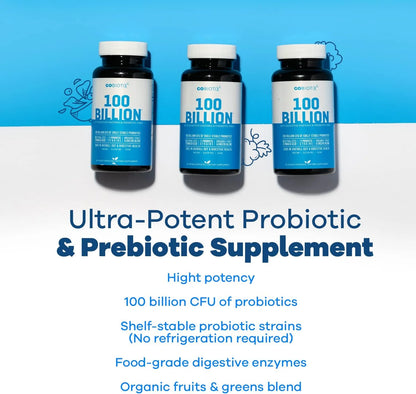 Probiotic 100 Billion CFU, Probiotics for Digestive Health & Prebiotics, 30 Ct