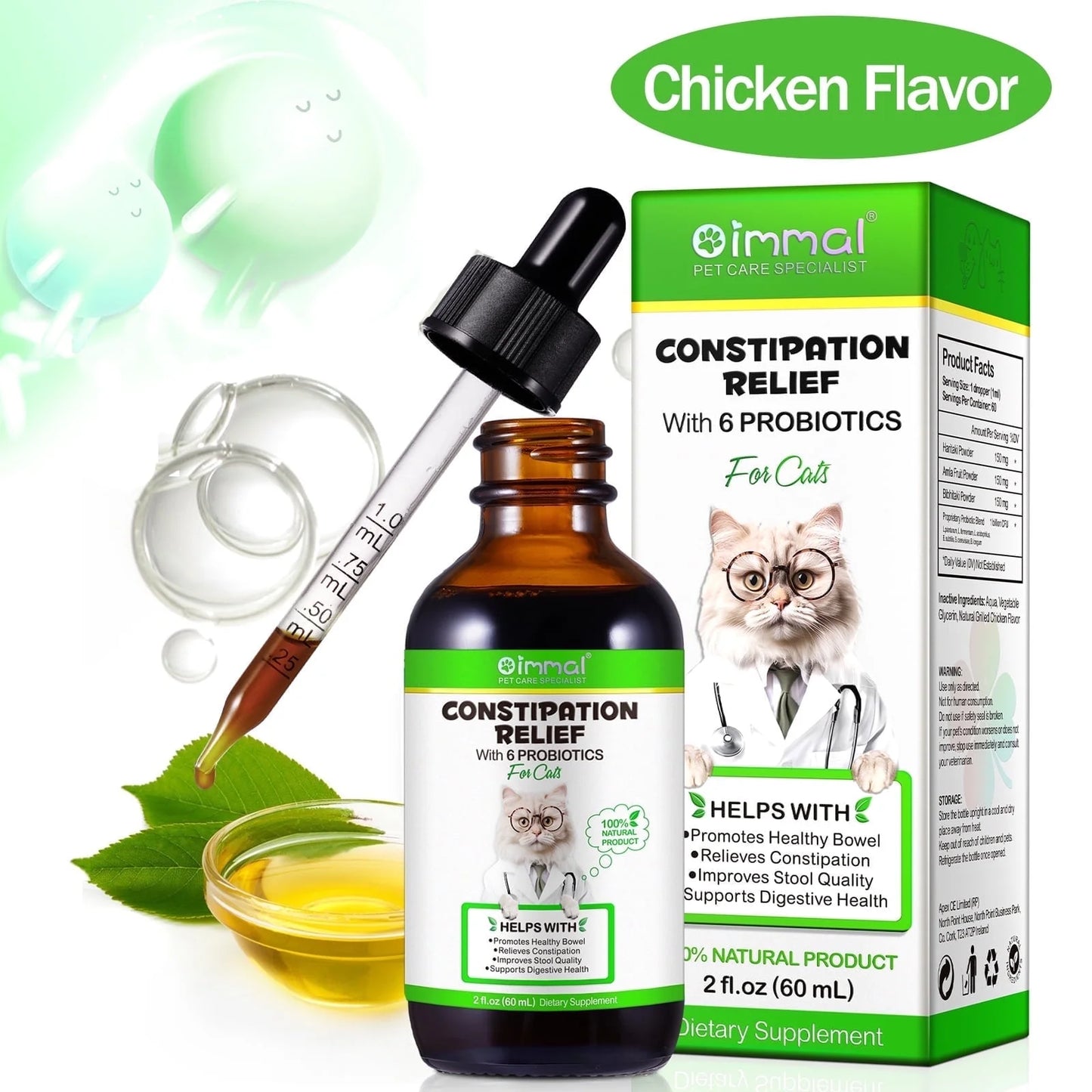 Cat Constipation Relief, Natural Drops with 6 Probiotics to Help Digestion, Cats Constipation Supports, Relief Constipation for Cat - 2 Fl Oz
