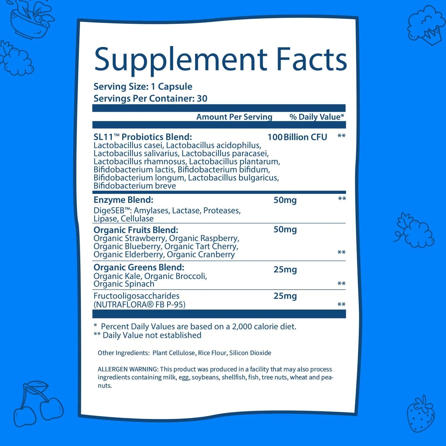 Probiotic 100 Billion CFU, Probiotics for Digestive Health & Prebiotics, 30 Ct