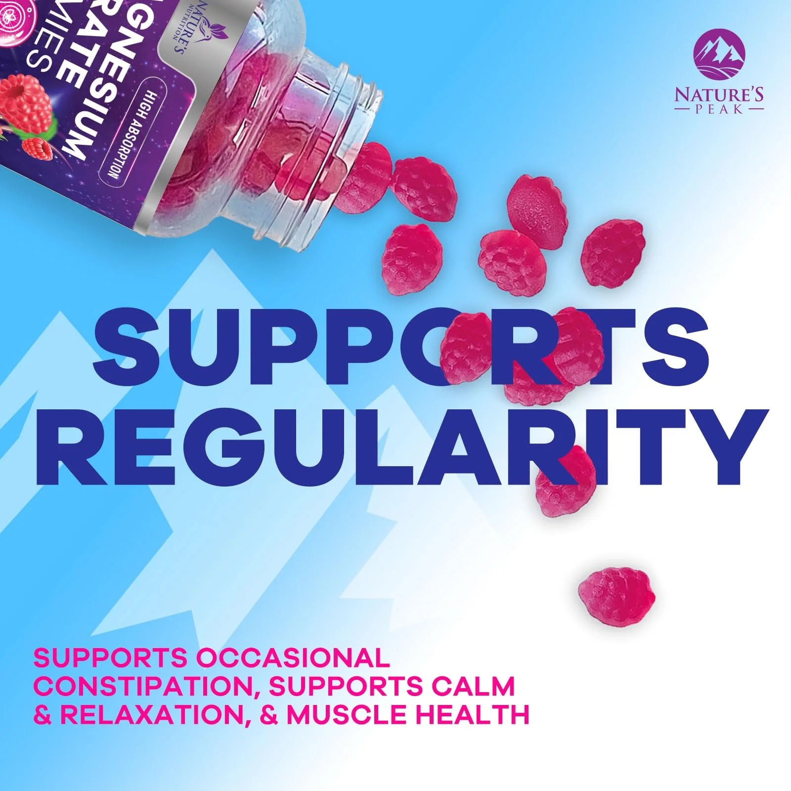 Magnesium Citrate Gummy Supplement, Improved Vegan Formula - High Absorption Magnesium Gummies for Adults & Kids - Mag Citrate Gummy Supplements - Delicious Raspberry Pomegranate Flavor - 120 Gummies