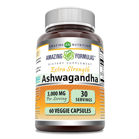 Amazing Formulas Ashwagandha Extract 3000 Mg per Serving | Powerful Strength | 60 Veggie Capsules Supplement | Made in USA