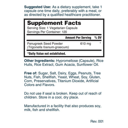 Fenugreek - Traditional Lactation Support* - 120 Capsules