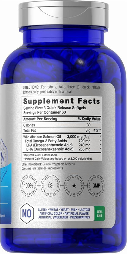 Salmon Oil 3000Mg | 180 Softgels | for Men and Women | Wild Alaskan Fish Oil | by