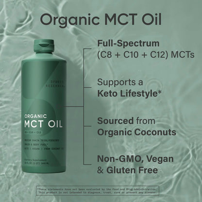 Sports Research Organic MCT Oil - Keto & Vegan Mcts C8, C10, C12 from Coconuts - Fatty Acid Brain & Body Fuel, Non-Gmo & Gluten Free - Flavorless Oil, Perfect in Coffee, Tea & Protein Shakes - 32 Oz