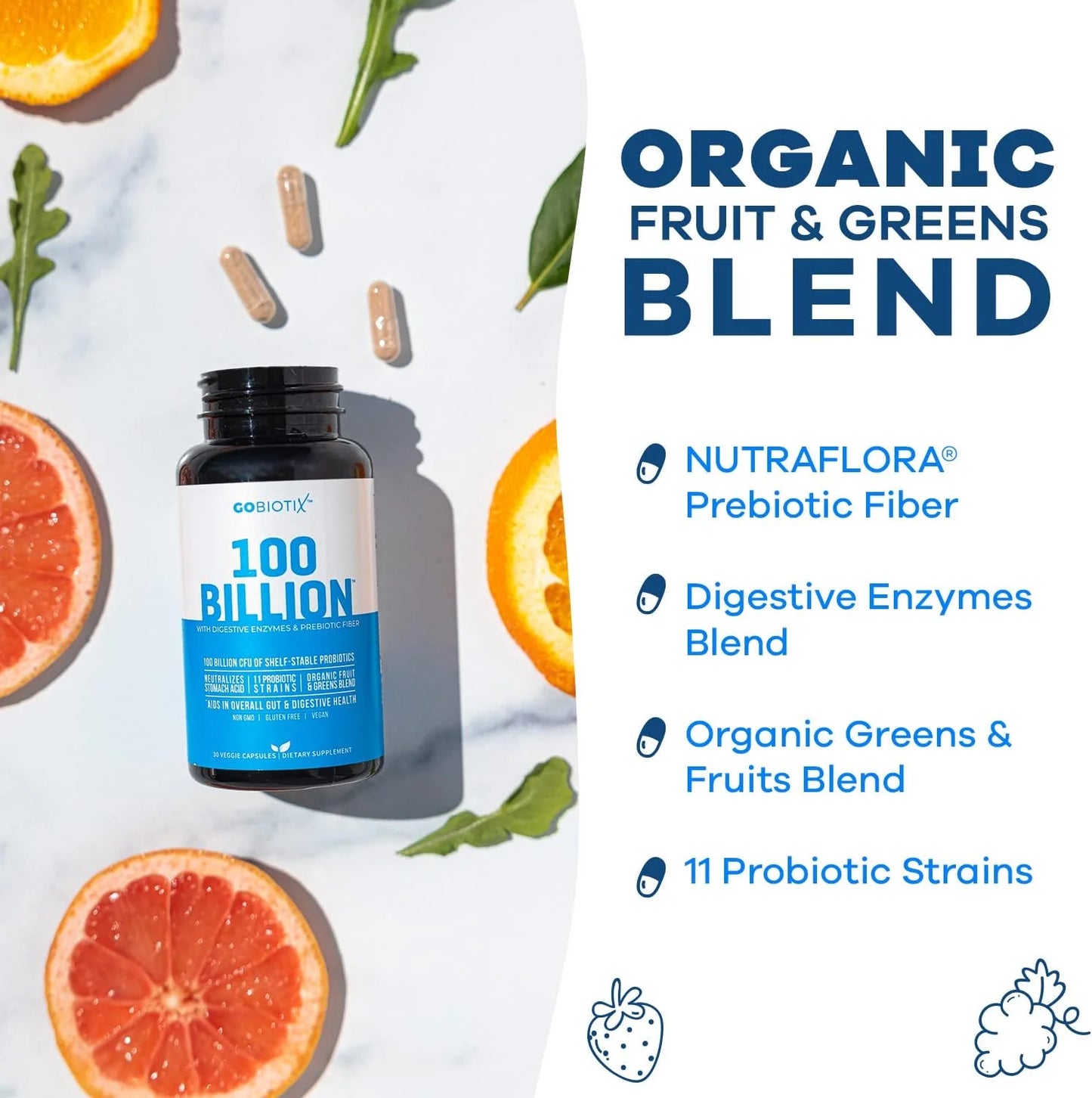 Probiotic 100 Billion CFU, Probiotics for Digestive Health & Prebiotics, 30 Ct