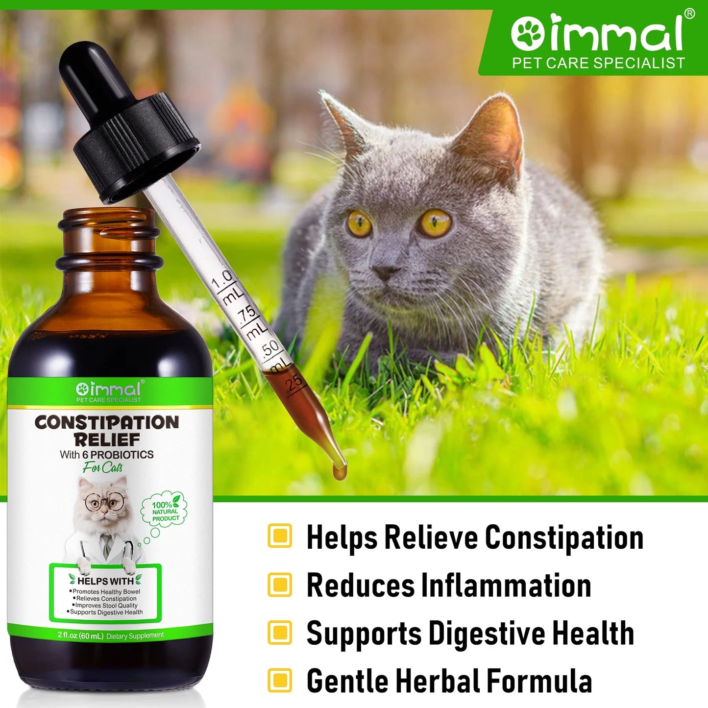 Cat Constipation Relief, Natural Drops with 6 Probiotics to Help Digestion, Cats Constipation Supports, Relief Constipation for Cat - 2 Fl Oz