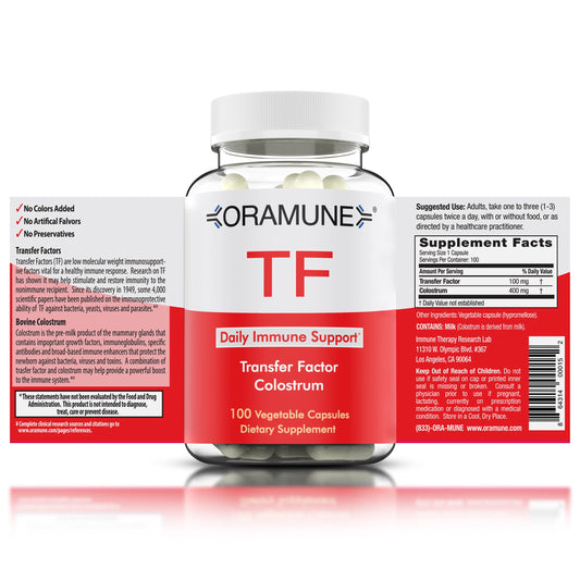 TF Immune Support Supplement with Transfer Factor and Pure Colostrum, Bovine Colostrum Capsules, Immunity Supplement, 100 Capsules