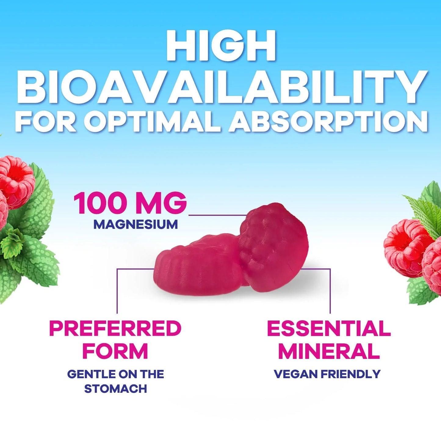 Magnesium Citrate Gummy Supplement, Improved Vegan Formula - High Absorption Magnesium Gummies for Adults & Kids - Mag Citrate Gummy Supplements - Delicious Raspberry Pomegranate Flavor - 120 Gummies