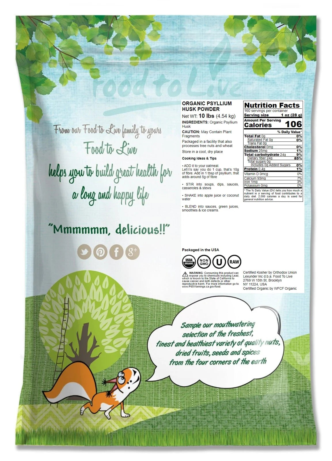 Organic Psyllium Husk Powder, 10 Pounds — Non-Gmo, Kosher, Raw, Vegan — by