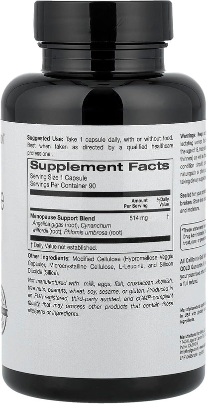 California Gold Nutrition Beauty, Menopause Support with Angelica Gigas, Cynanchum Wilfordii, Phlomis Umbrosa and L-Leucine, 90 Veggie Capsules