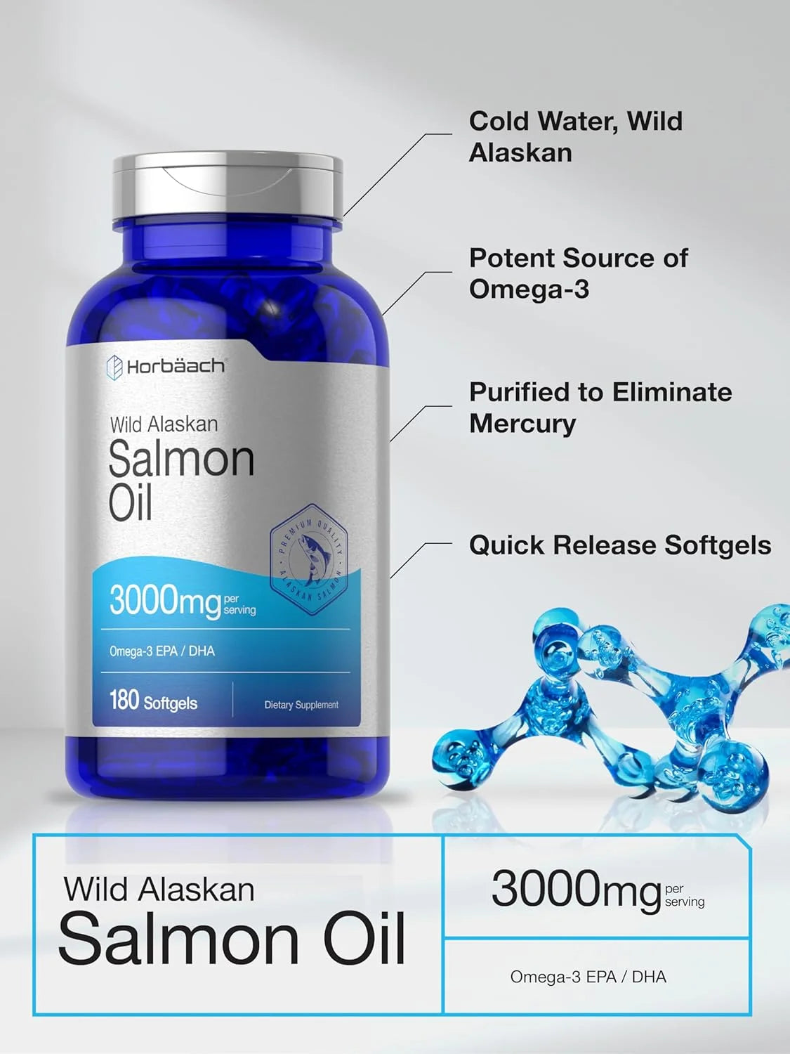 Salmon Oil 3000Mg | 180 Softgels | for Men and Women | Wild Alaskan Fish Oil | by