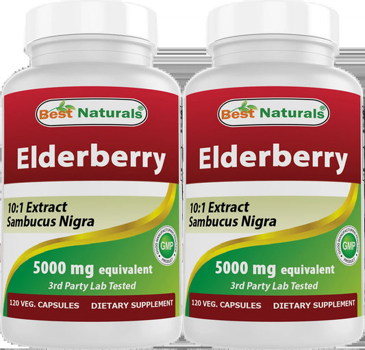 2 Pack  Elderberry Sambucus Nigra 5000Mg Equivalent 120 Vegetarian Capsules