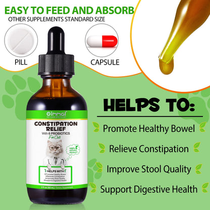 Cat Constipation Relief, Natural Drops with 6 Probiotics to Help Digestion, Cats Constipation Supports, Relief Constipation for Cat - 2 Fl Oz